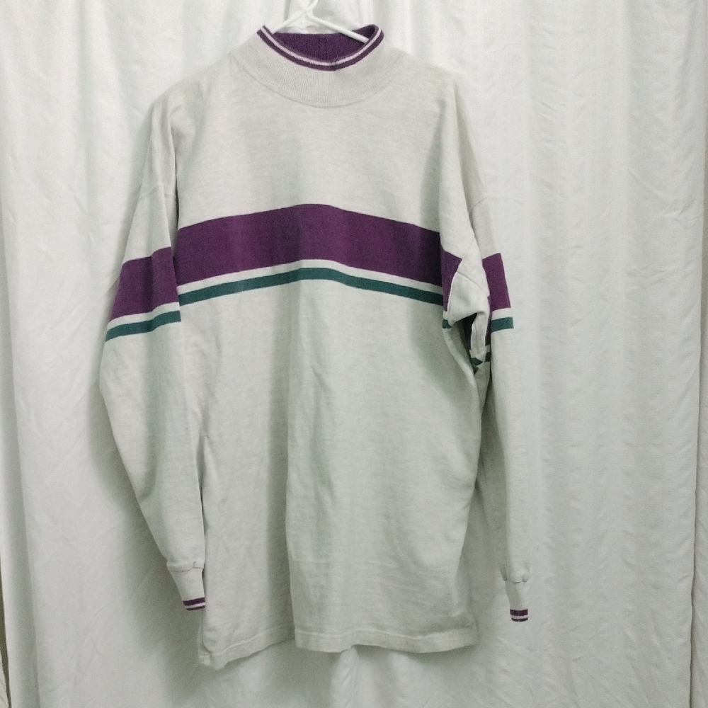 Vintage 1990's L.L. Bean Purple and White Mock Neck Shirt